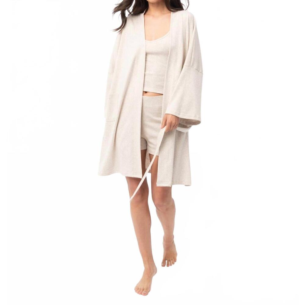 NEW UNDER THE CANOPY organic cotton short lounge robe in oatmeal